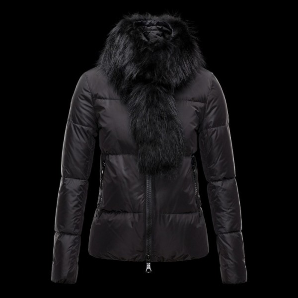 Moncler Elegante marrone Fur Collar Cappotti